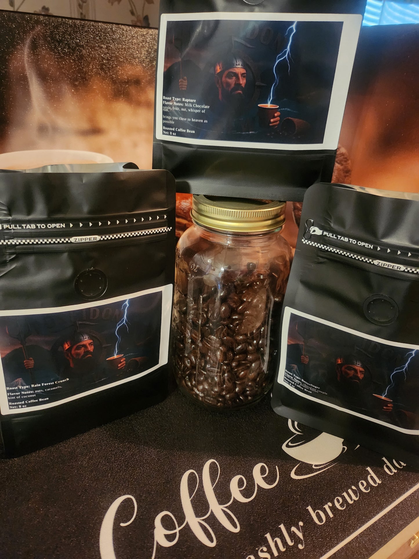 “Gourmet Flavored Coffee – 8oz (Butterfinger, Rapture, Rainforest Crunch)”